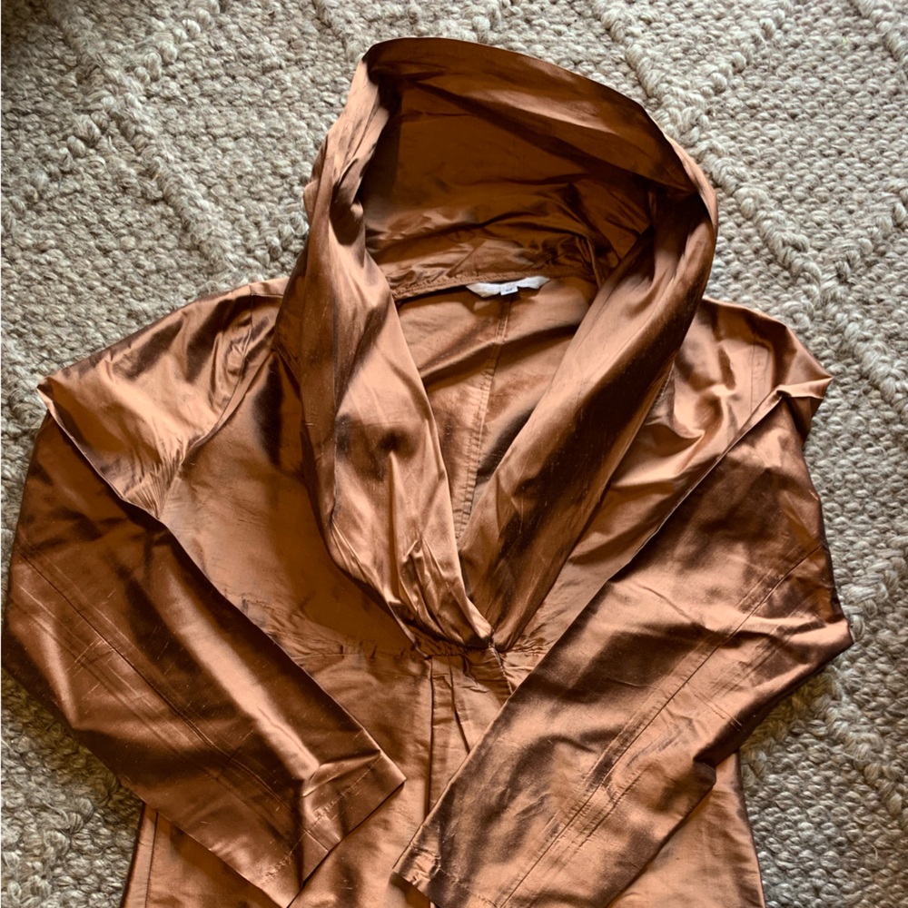 Connie Roberson Silk Jacket Women Tan Gold Toned Button USA Made